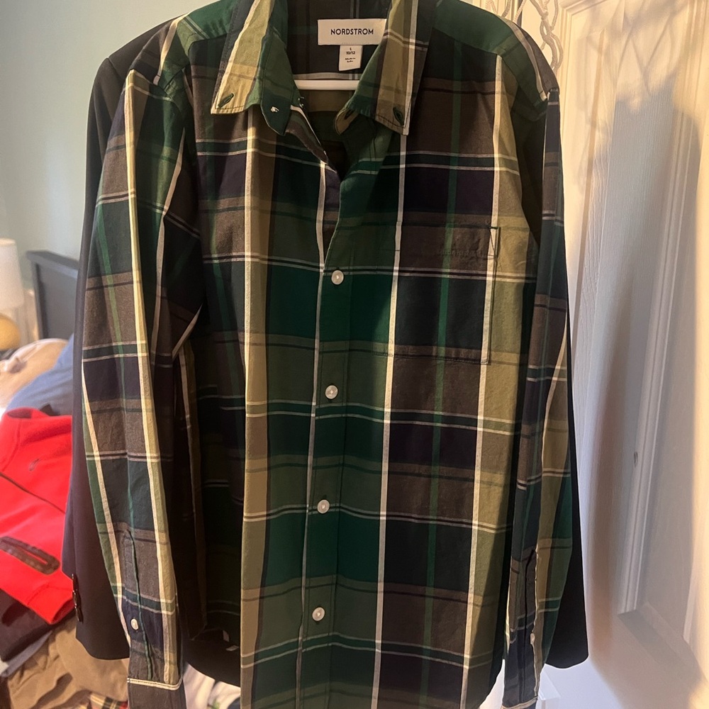 Nordstrom Dark Green and Navy Plaid Shirt